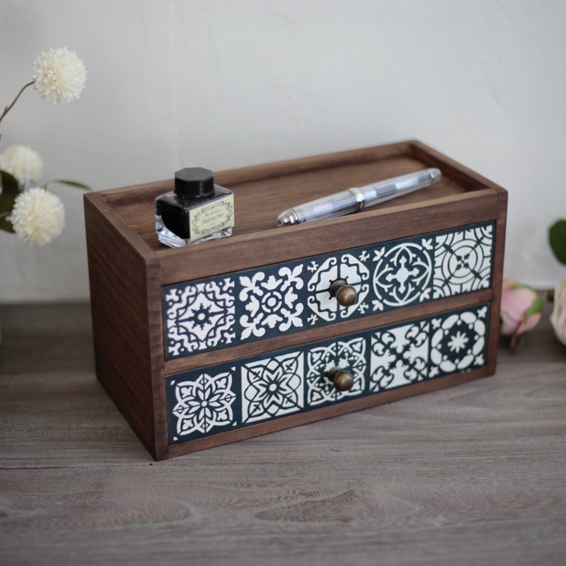 Amour-retro nostalgic solid wood imitation tile pen stationery storage cabinet - กล่องใส่ปากกา - ไม้ 