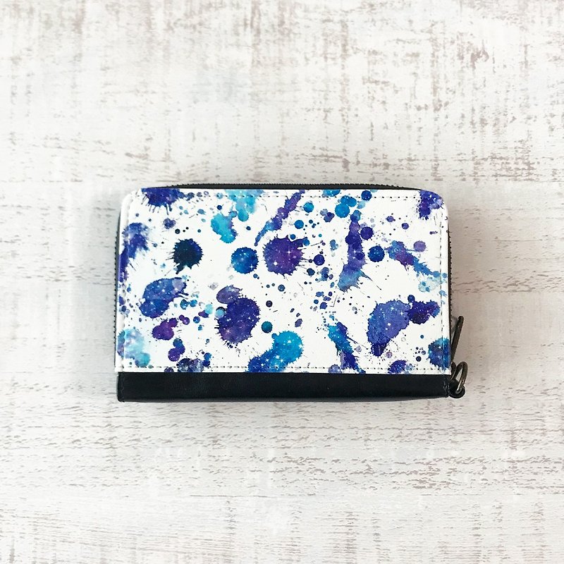 Mini Wallet GALAXY Splash / coin case / card case / starry sky / star / universe - กระเป๋าสตางค์ - หนังเทียม สีน้ำเงิน