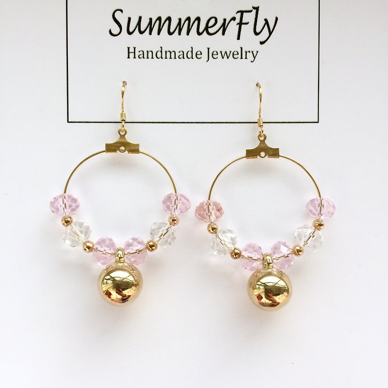 🌺❤️ another on the peach! ** Pink crystal ring transporter ear [ear clip-on can be changed! ] - ต่างหู - เครื่องเพชรพลอย สึชมพู
