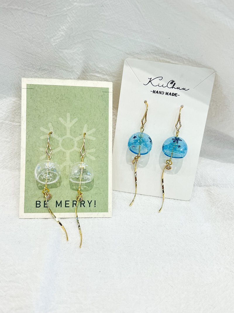 Hand-painted ice crystal snowflake glass wind chime earrings | Ready stock - Earrings & Clip-ons - Glass Blue