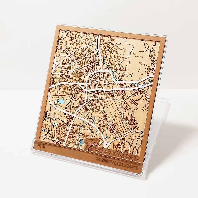 Yifang Map-Taoyuan | Taiwan City Map | Customized Map - Items for Display - Wood Multicolor