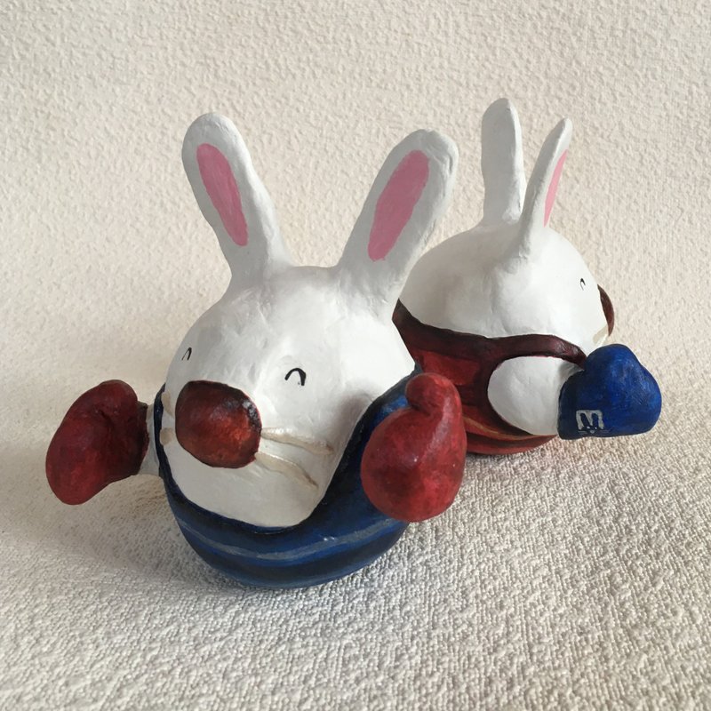 Wobble handcraft dolls / Boxing rabbits ( 1 set = 2 pieces) - 擺飾/家飾品 - 環保材質 藍色