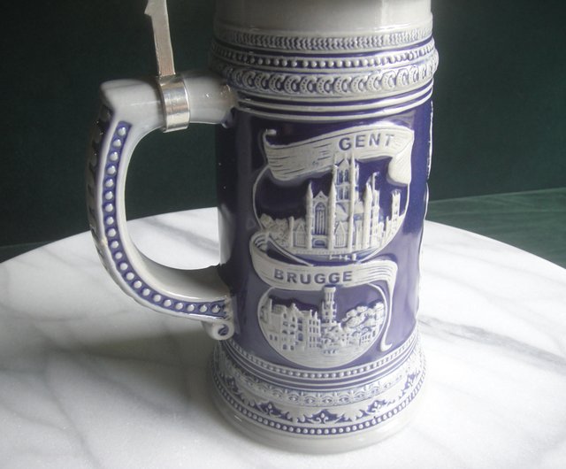 OLD-TIME】初期中古ベルギーレリーフ陶器ビアジョッキ