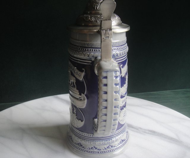 OLD-TIME】初期中古ベルギーレリーフ陶器ビアジョッキ