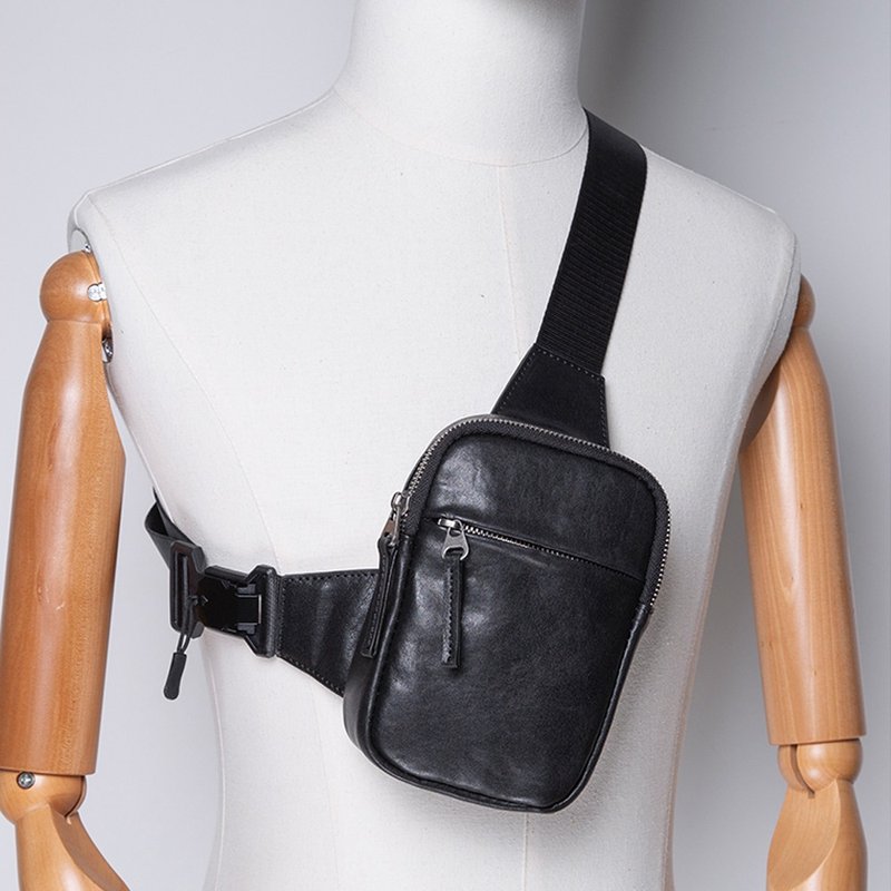 牛皮男士胸前包 休閒運送斜挎包 - 側背包/斜背包 - 真皮 咖啡色