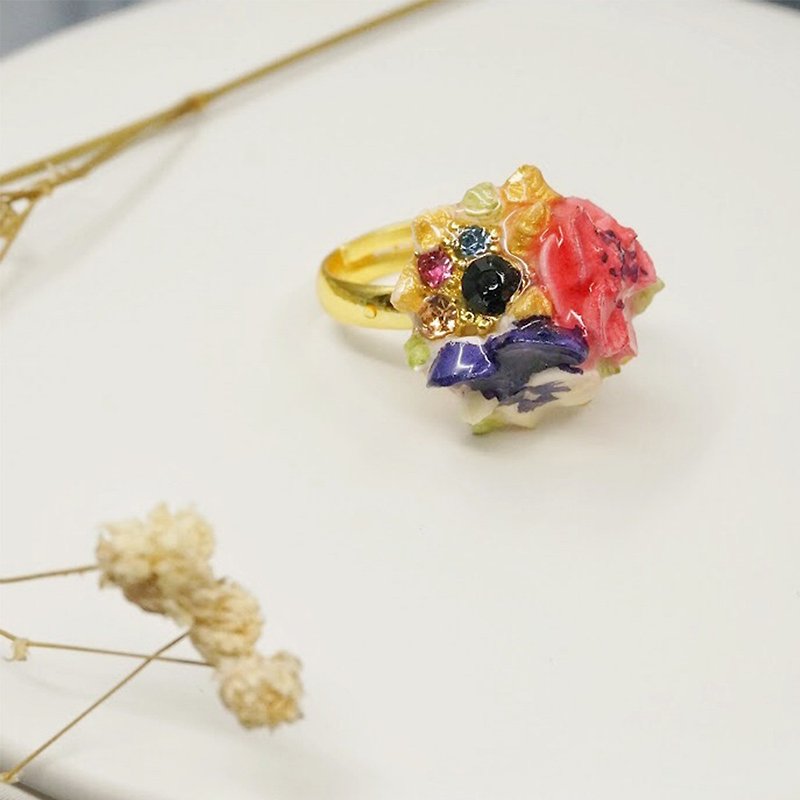 Elegant Rhinestone bouquet ring =Flower Piping= Customizable - General Rings - Clay Multicolor