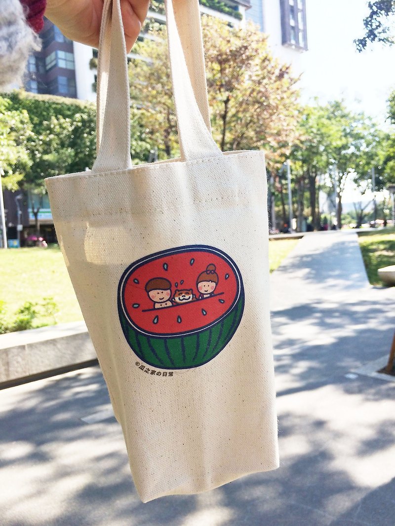 西瓜貓の日常 帆布飲料袋(冰壩杯杯) 手工印製 Canvas bag
