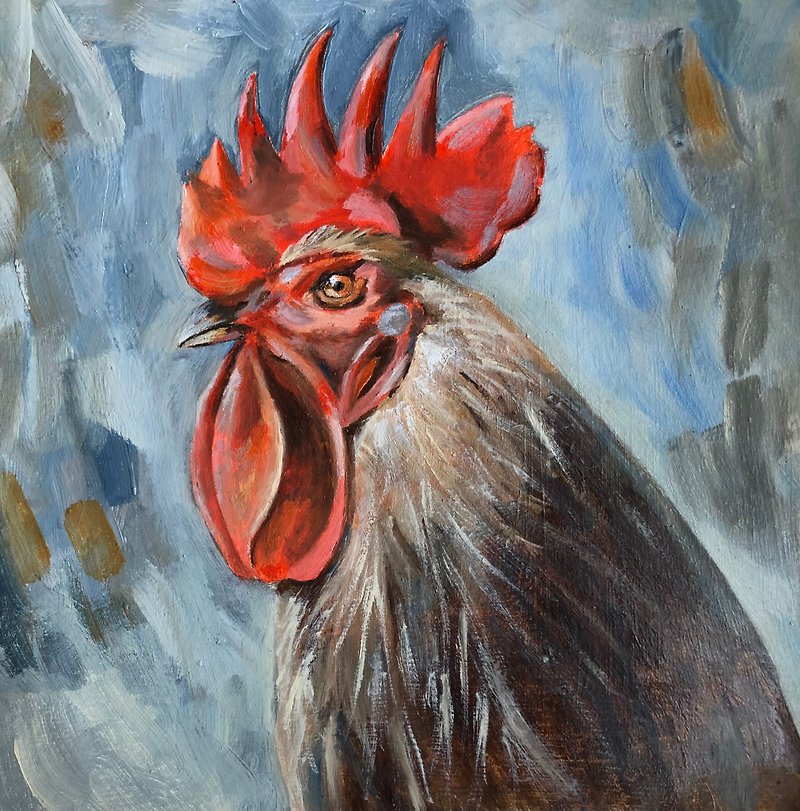 Rooster portrait farmhouse pet bird wall art Original oil painting