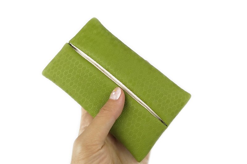 手帕紙 便攜防水面紙套 紙巾包 蜂窩紋 草綠色 - 化妝包/收納袋 - 人造皮革 綠色
