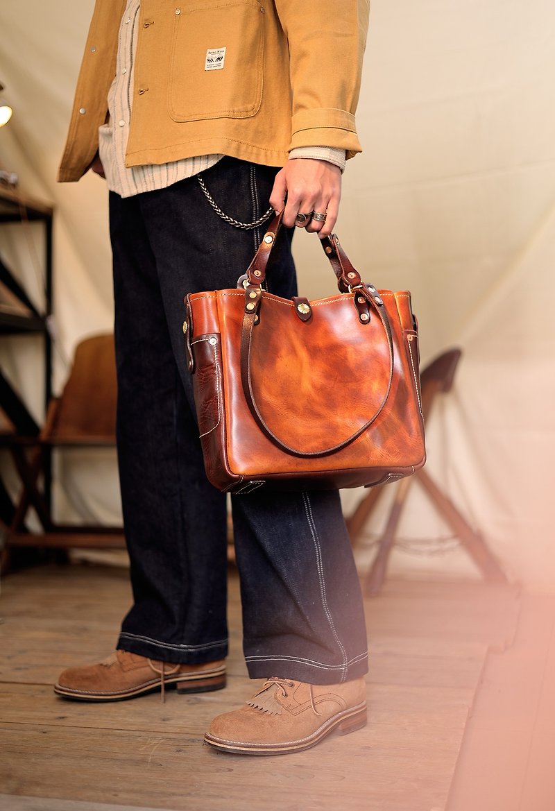 American vintage Italian Tuscan first-grain cowhide tote bag - Handbags & Totes - Genuine Leather Multicolor