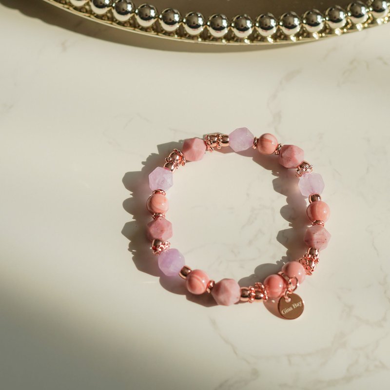 Frosted rhodolite faceted lavender stone powder opal 14KGF bracelet - Bracelets - Crystal 