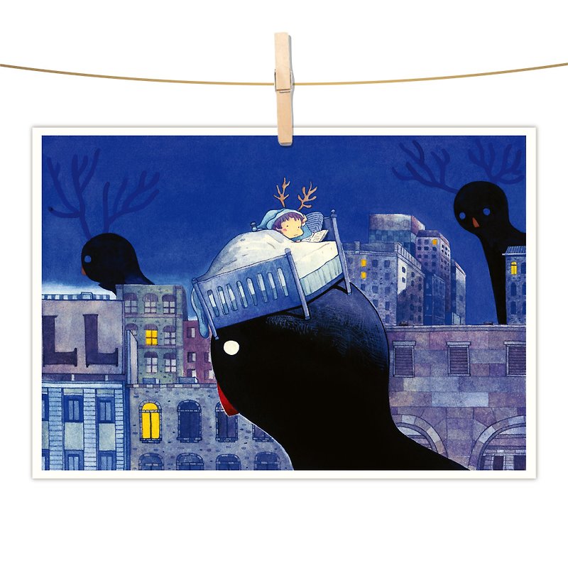 afu watercolor illustration postcard-deep black giant - การ์ด/โปสการ์ด - กระดาษ สีน้ำเงิน