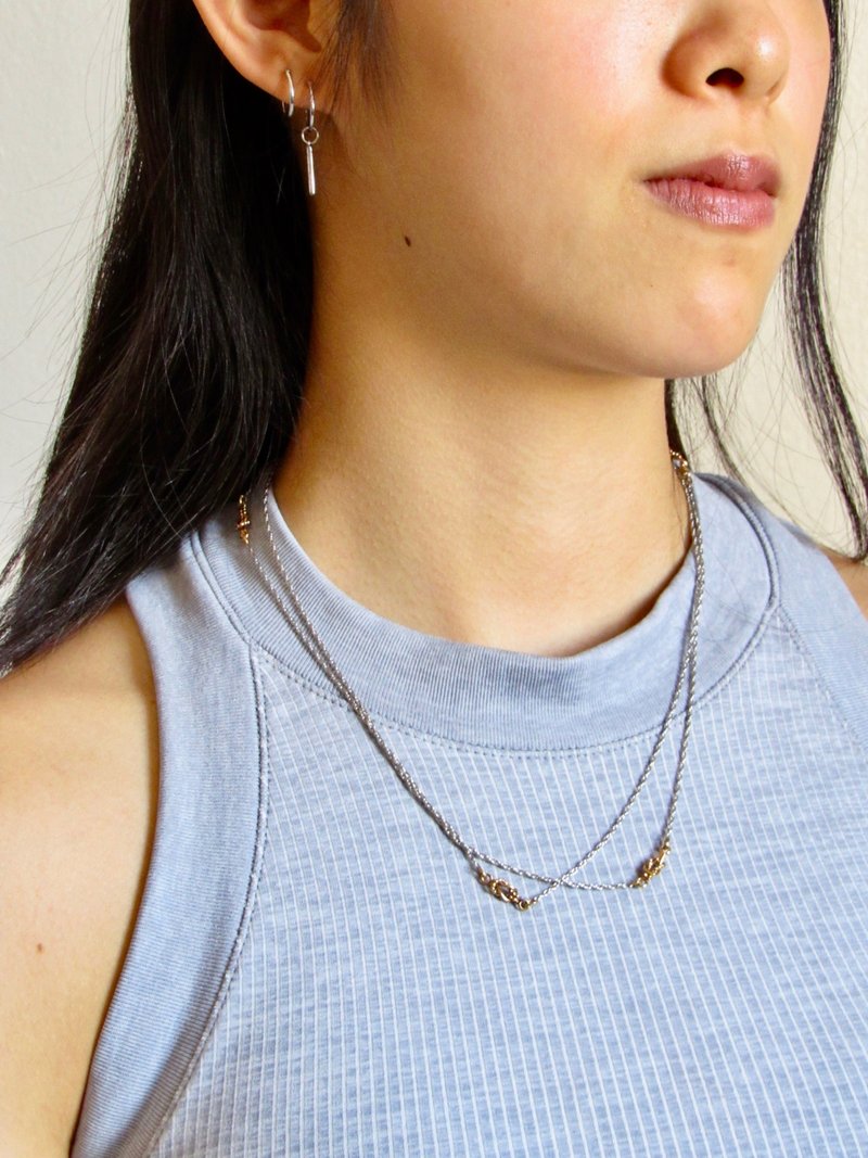Vintage Gold Love Knots Silver Long Necklace - 項鍊 - 純銀 銀色