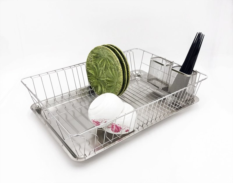 Stainless Steel large size design bowl basket with chopstick basket, two dish racks, drain racks, tableware racks, dish racks - ชั้นวาง/ตะกร้า - สแตนเลส สีเงิน