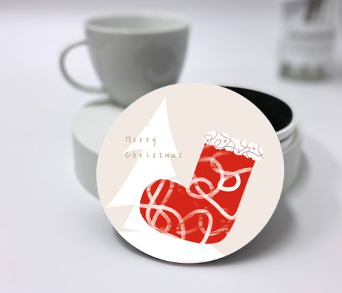 Ying Creative 瑩然創意工作室 聖誕節系列陶瓷杯墊—許願襪(紅)
