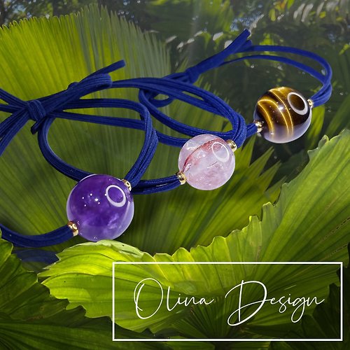 OLINA DESIGN歐林娜設計 減壓療癒天然水晶髮束 手繩 海藍寶石 兩用 能量紫水晶 髮帶 髮繩