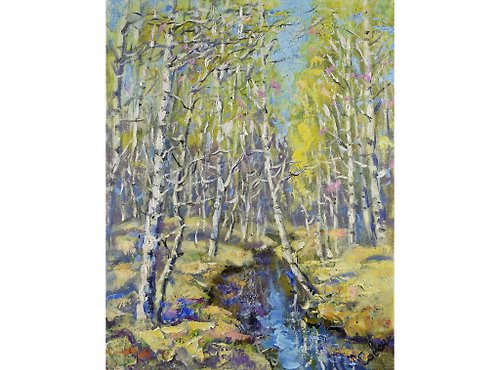 ArtDivyaGallery Birch Painting Landscape Original Art Spring Plein Air Artwork Canvas Impression