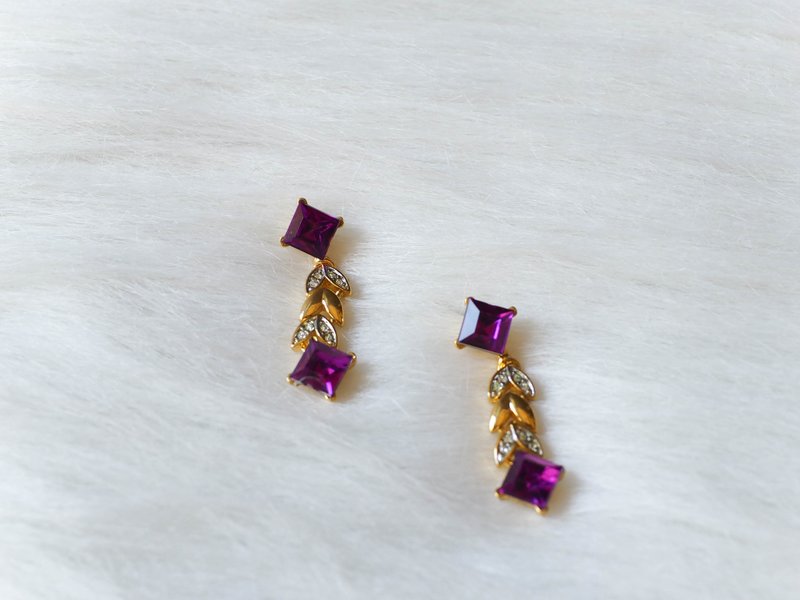 柔風質調淺紫春和時光 古董珠寶耳針式飾品耳環piercing earrings - 耳環/耳夾/耳骨夾 - 其他金屬 紫色