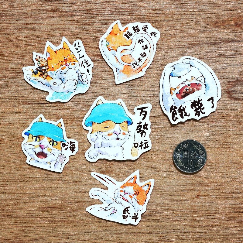 Waterproof stickers - kitten new Tsai's daily (6 in) - สติกเกอร์ - กระดาษ สีส้ม