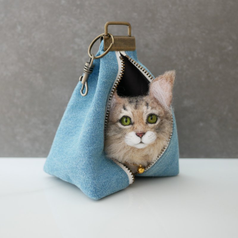 Wool felt denim pet bag customized feiwa handmade Valentine's Day Christmas gift - ตุ๊กตา - ขนแกะ สีน้ำเงิน