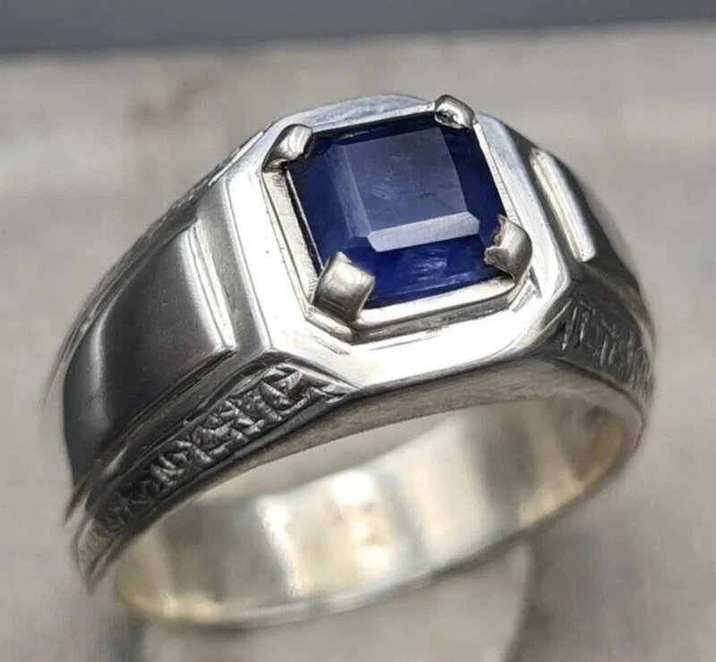 Unisex kashmir color sapphire ring real blue sapphire bague handmade jewelry - 戒指 - 寶石 藍色