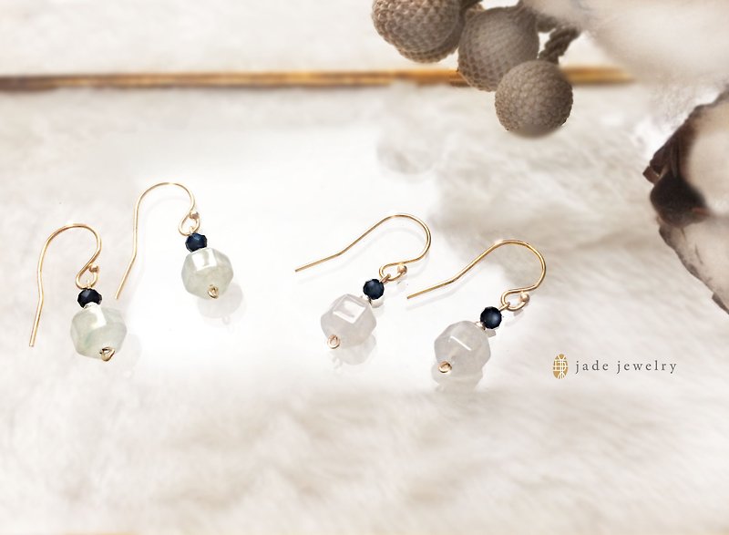 Yu Lu - natural ice jade (Burma jade) cut gem earrings - Earrings & Clip-ons - Gemstone Gold