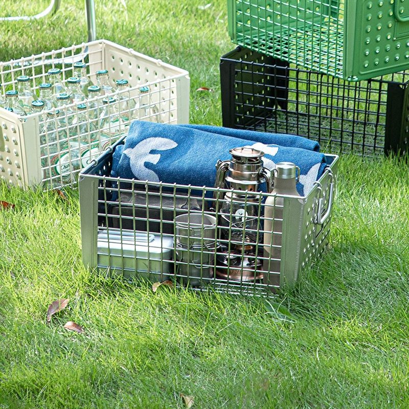 Japan Shuangshan American industrial style iron galvanized mesh storage basket (with handle)-22L-multiple colors available - ชั้นวาง/ตะกร้า - โลหะ หลากหลายสี