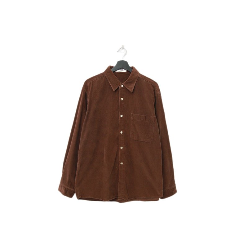 Back to Green - Corduroy Long-Sleeve Shirt - Coffee - Chest Pocket - DL-09 // Vintage - เสื้อเชิ้ตผู้ชาย - ผ้าฝ้าย/ผ้าลินิน 
