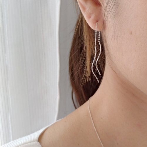 GreenRock Jewelry 波浪穿線耳環 925純銀 耳線