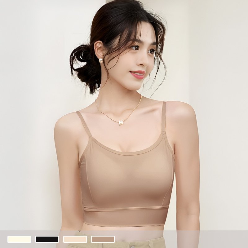 Pink Lady 裸感百搭小可愛 V字美背 一體式胸墊 短版背心 BRATOP - 背心/無袖上衣 - 其他人造纖維 咖啡色