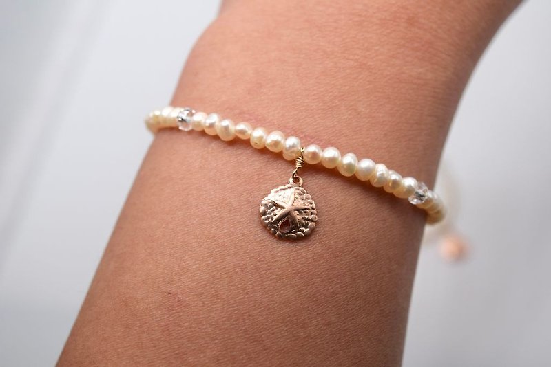 14K gold filled elegant sand dollar pearl bracelet Tiny Rice pearl bracelets - Bracelets - Precious Metals 