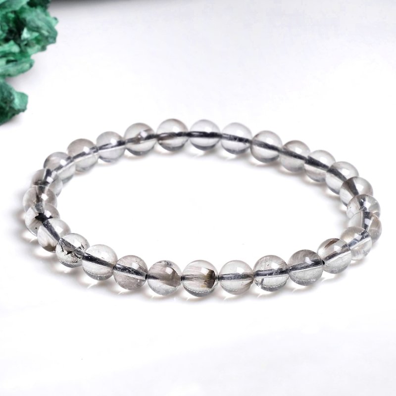 #275 One picture one thing/6.5mm Silver titanium crystal rare natural black Silver titanium crystal bracelet to ward off evil spirits - Bracelets - Crystal Black