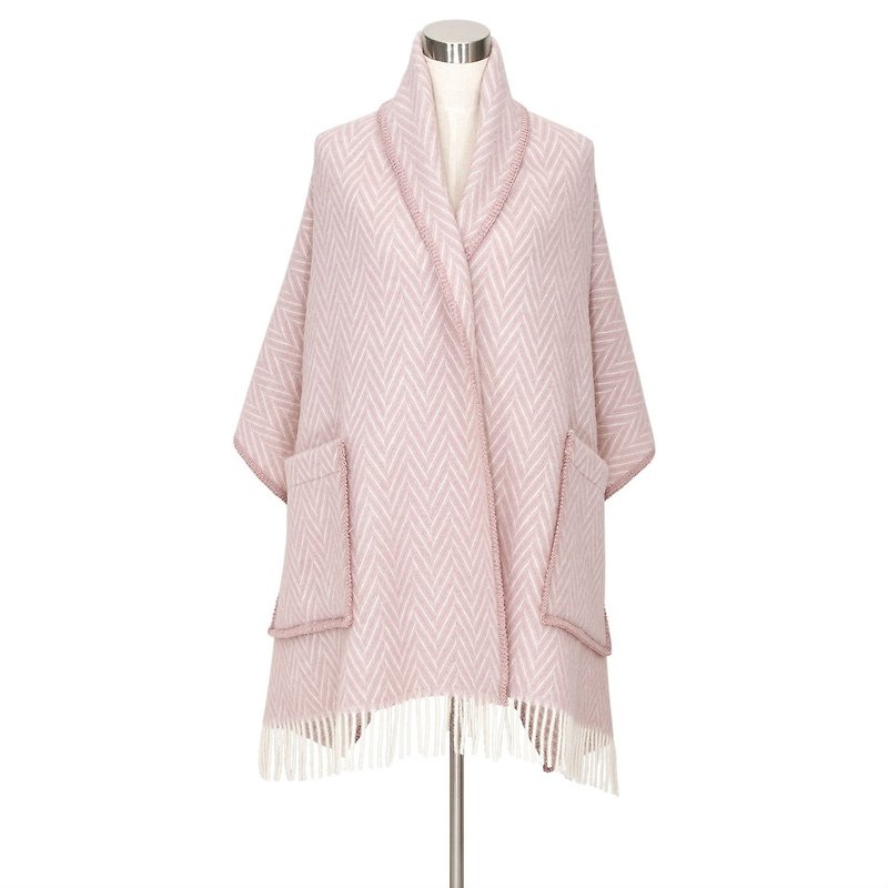 IIDA Wool Pocket Shawl (Rose Stripe) - Knit Scarves & Wraps - Wool Pink