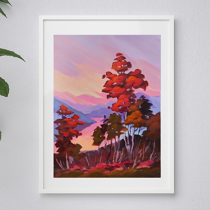 オリジナル絵画 山から昇る日の出 自然のウォールアート - ポスター・絵 - 紙 