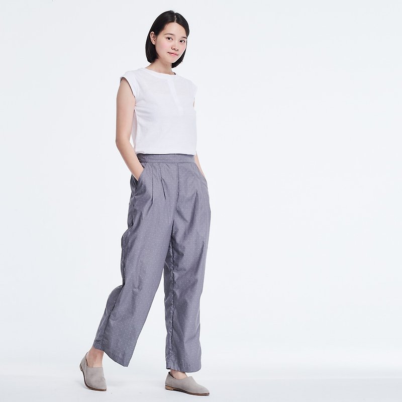 [Women's Day Limited] The whole set-Jacob back waist elastic wide pants + slub cotton cap sleeve top - กางเกงขายาว - ผ้าฝ้าย/ผ้าลินิน สีเทา