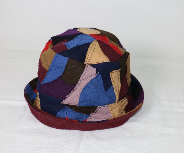 Cotton bucket hat (Collage) , Thai fabric, crimson - Shop