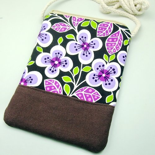 gracefulcrafts 電話包/肩背包/鈄背包/手機袋 ~ 紫白花朵(D11)