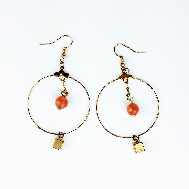 | Simple series | Hot sun stone (earrings x ear clips x handmade x custom.) - ต่างหู - เครื่องเพชรพลอย สีส้ม