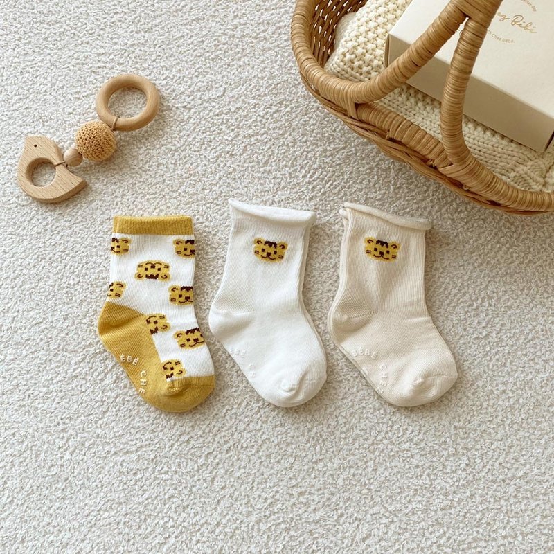 Chezbebe, South Korea, custard tiger socks 3 sets (0-24M) full month gift - ของเล่นเด็ก - ผ้าฝ้าย/ผ้าลินิน 