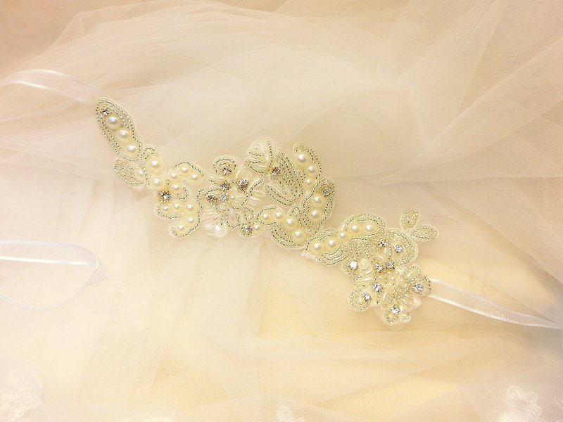 古典優雅水鑽蕾絲 珍珠髮帶頭環-C-0008-2 - 髮飾 - 繡線 