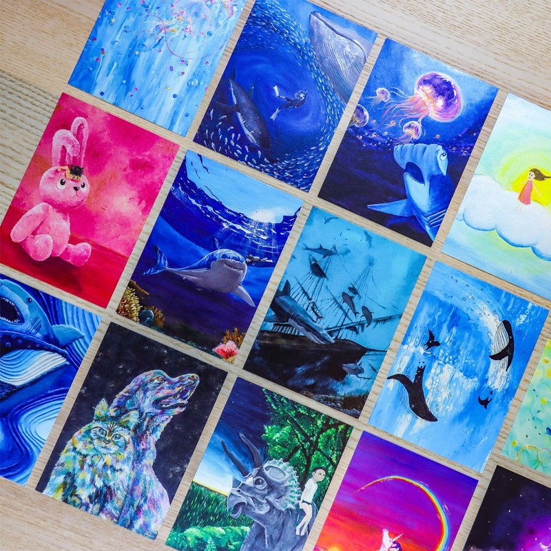 Artist Zhao Shuqiao Chiao Chiao's world of art Chiao Art postcards (set of 15 styles) - การ์ด/โปสการ์ด - กระดาษ สีน้ำเงิน