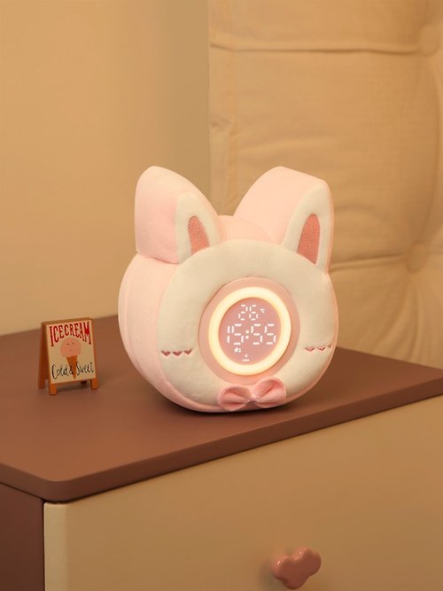 EnterFun官方旗艦店 蛋糕兔毛絨鬧鐘燈-USB充電/生日禮物/可愛夜燈