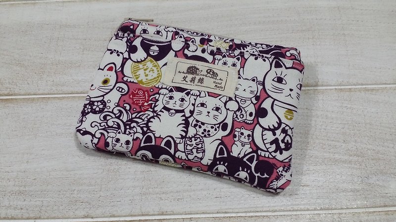 Pink Lucky Cat Coin Purse/Storage Bag/Card Case - กระเป๋าใส่เหรียญ - ผ้าฝ้าย/ผ้าลินิน สึชมพู