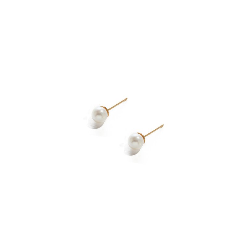 Simple single pearl earring pure 18K gold Pointu Pearl Earring - ต่างหู - ไข่มุก สีทอง