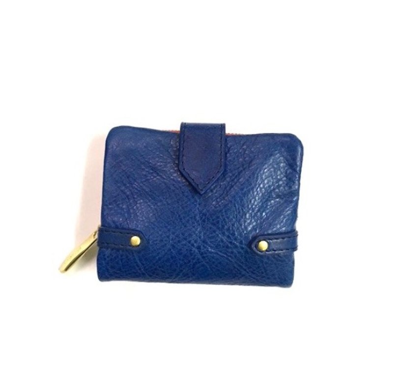 CU191BL Folded Leather Leather Unisex Italy Leather Wallet - กระเป๋าสตางค์ - หนังแท้ สีน้ำเงิน