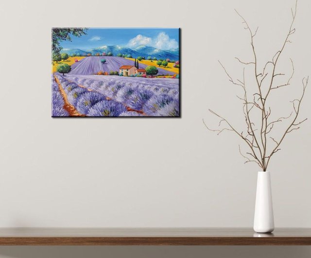 ひまわりラベンダー絵画手描き絵画オリジナル絵画装飾絵画風景画