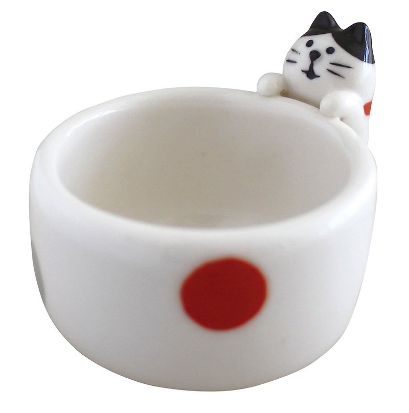 【Japan Decole】 concombre cup edge pig cup / small cup / clear glass / small bowl ★ eight black and white cat pattern - ถ้วย - ดินเผา สีแดง