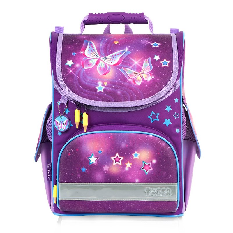 Tiger Family Aristocrat Ultra Lightweight Nursery School Bag + Stationery Bag + Pencil Box - Starry Sky Butterfly - Backpacks - Waterproof Material Purple