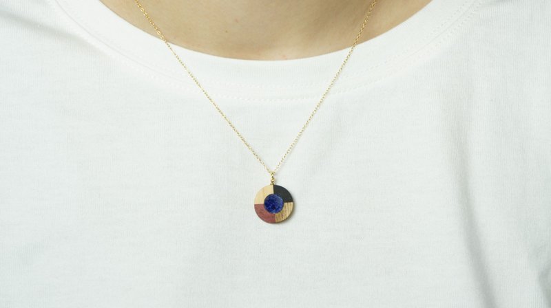 寄木と陶片のネックレス　瑠璃 - 項鍊 - 木頭 藍色
