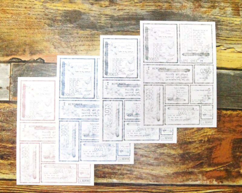 (art memo pack 4 typesX25p, 100pcs all SET) modern flower lettering label 4types - 貼紙 - 紙 多色